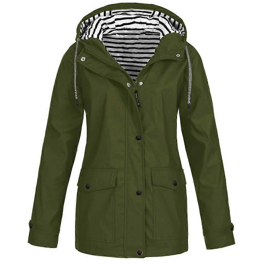 Army Green Women's Breathable Long Rain Parka, Lightweight Windproof Spring Raincoat