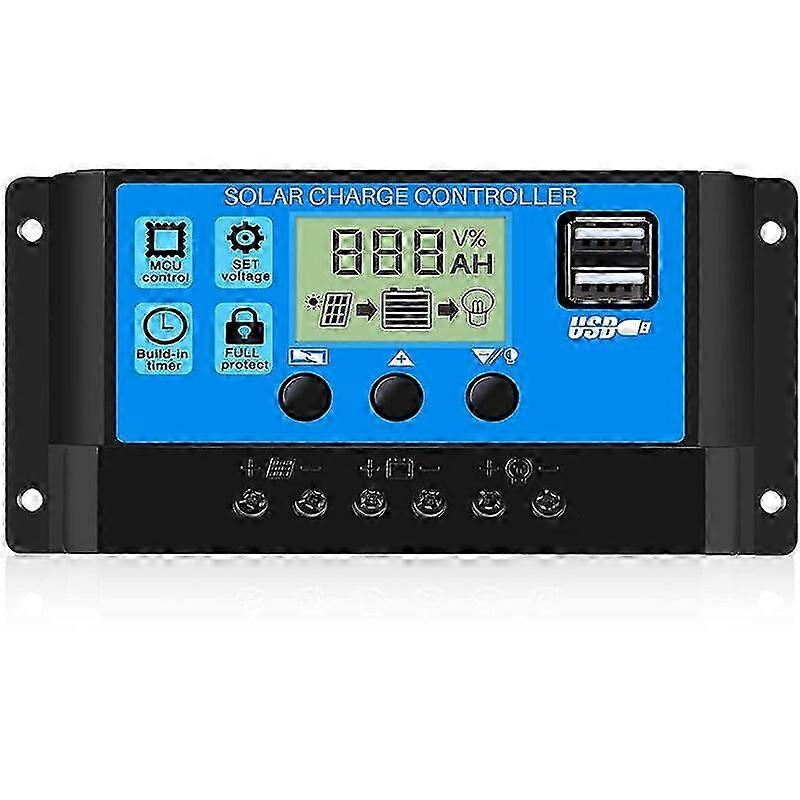 30A 12V/24V Smart Battery Charge Controller for Solar Panels with 5V Dual USB Port LCD Display