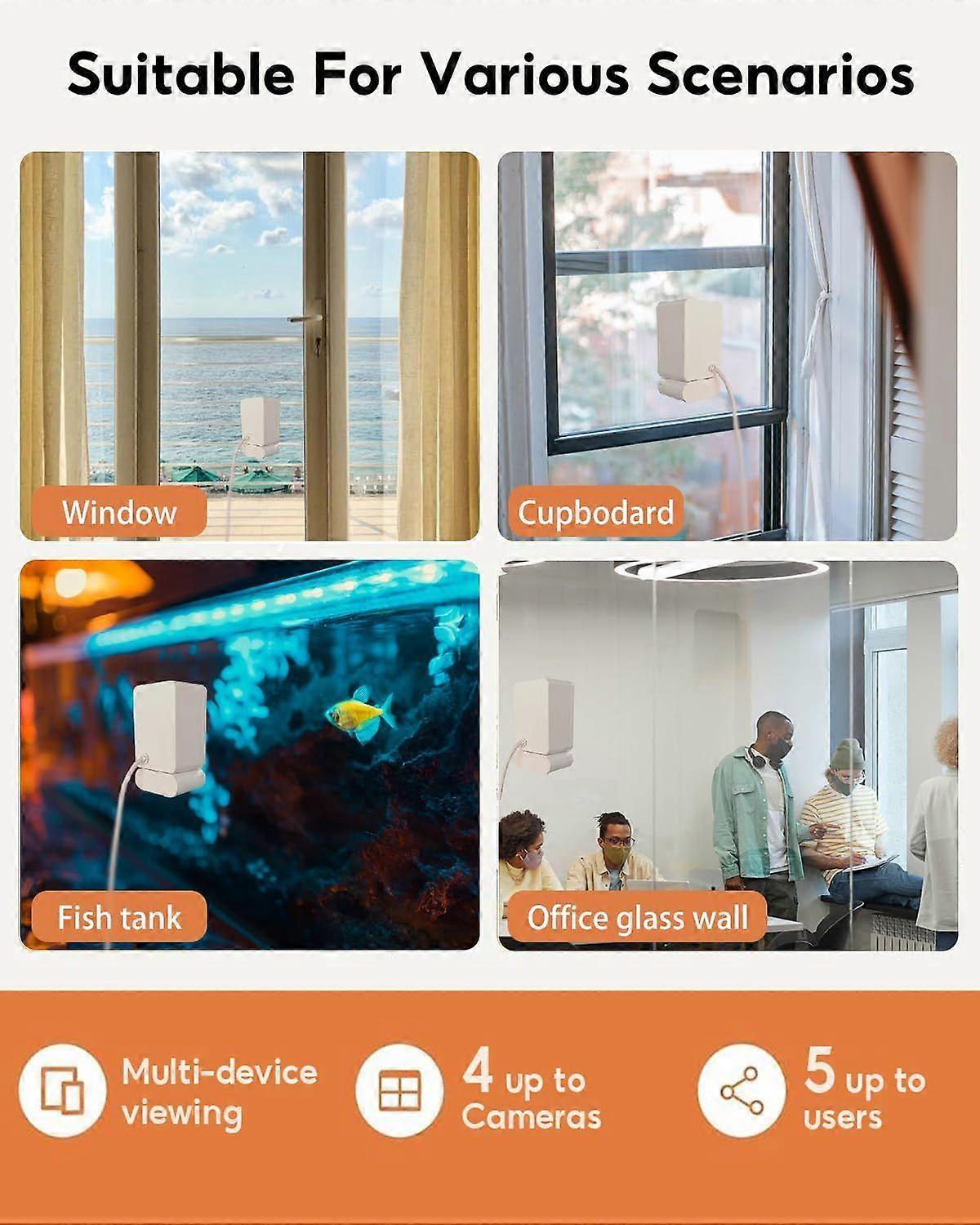 5MP 2K Window Camera, 2.4GHz and WiFi Indoor Camera for Home Security with 64G