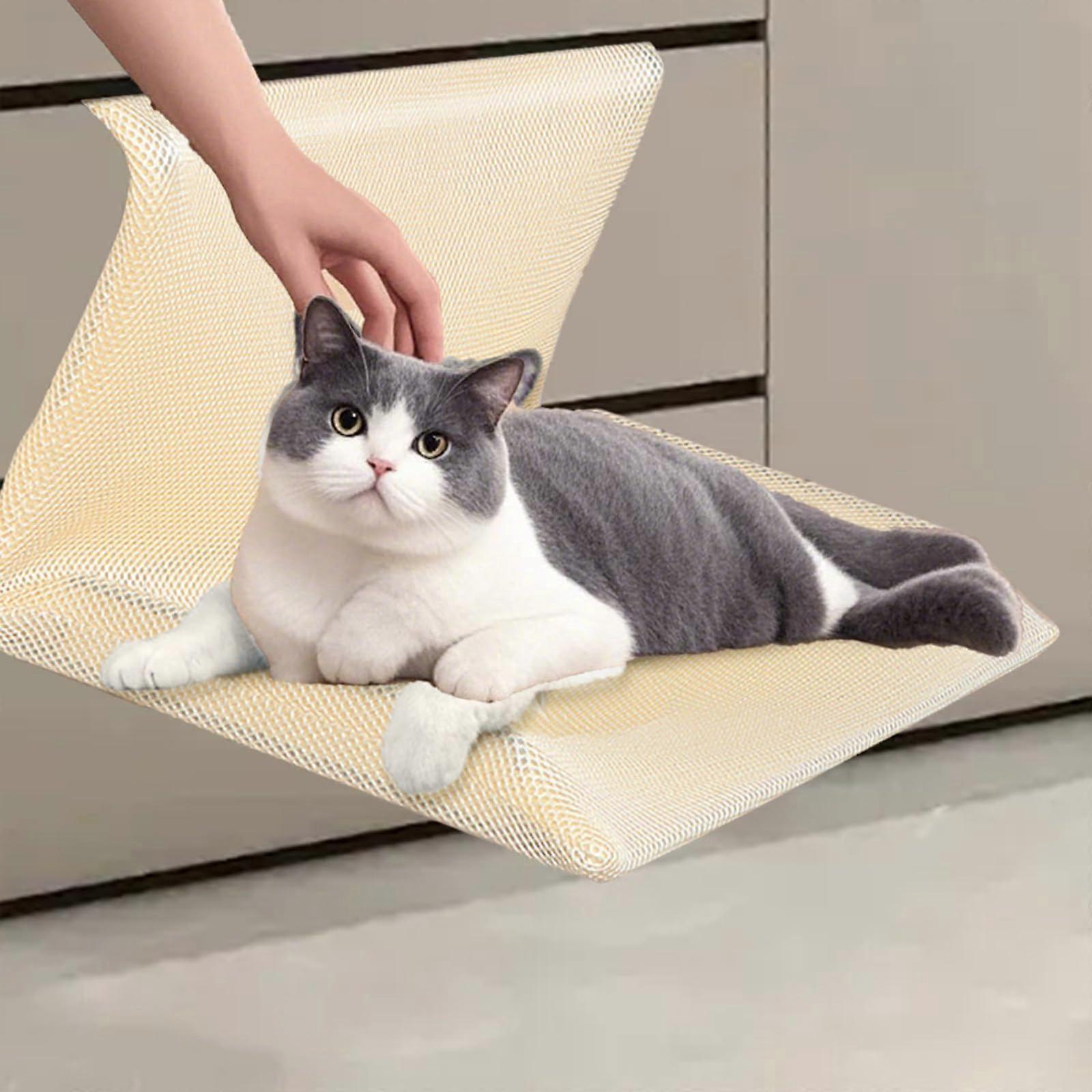 Foldable  Stable Cat Window Perch  Breathable Hammock for Watching, Sunbathing  Holds 18kg (Beige)