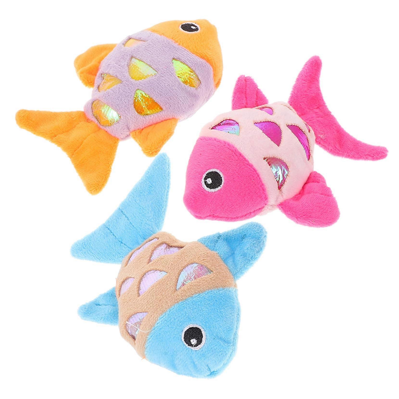 3St Plush Fish Cat Toys for Cats - Soft Fabric Fish Stuffed Animals and Dog Toy, Pet Plaything with Treat Pocket