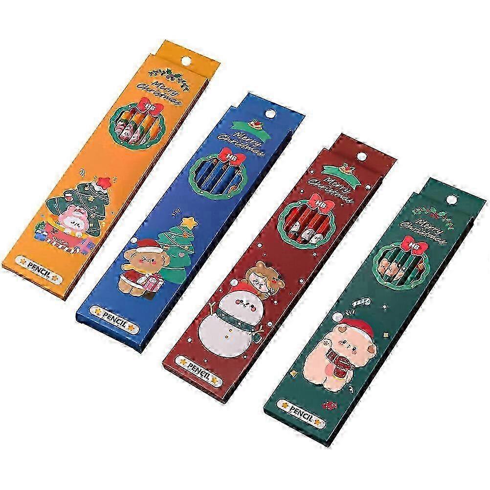 4 Boxes of Christmas Wood Pencils with Erasers for Party Favors