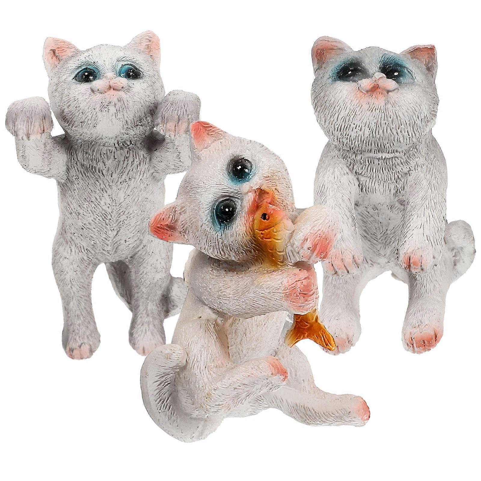 Cute Figurine Cat Fish Tank Statue Resin Small Ornaments For Shelf Bookshelf Dinning 3Pcs