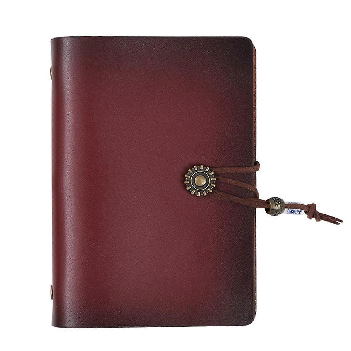 Mini Notebook for Travel, Small Leather Travel Journal, A7 Ring Binder Refillable Blank Sheets with Ruler Binder Bag (Red Brown) Redbrown