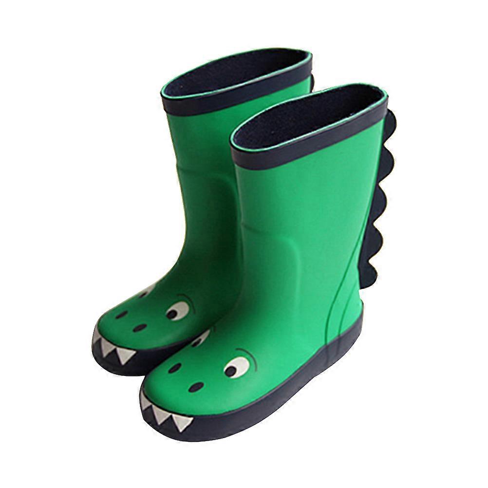 Kids Rainboot Cartoon Dinosaur Shape Rubber Material Green Color Size 25 Waterproof for Boys