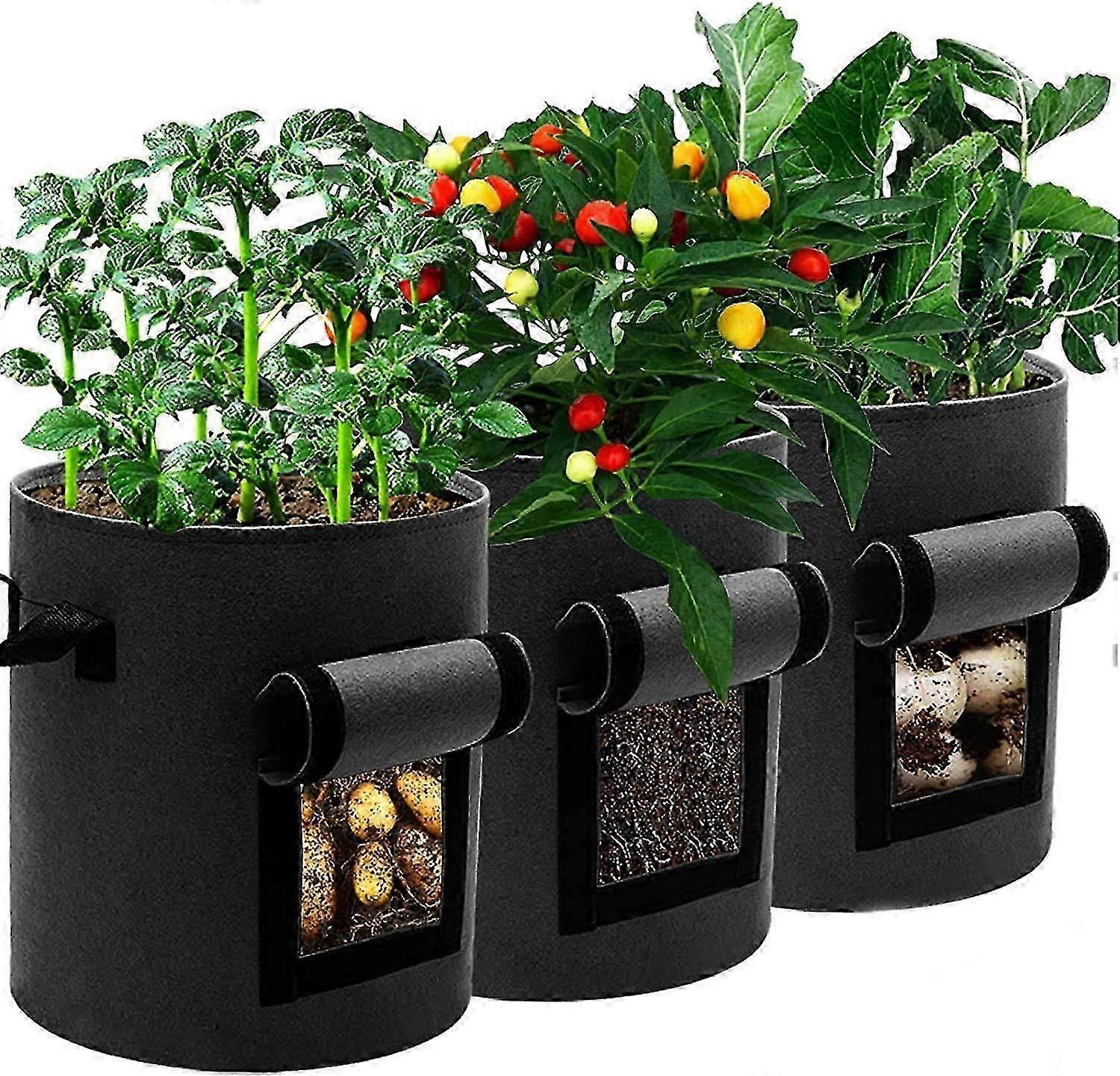Potato Grow Bags,3 Pack 7 Gallon Plant Growing Bags Planting Bag Potato Planting Bag, Garden Vegetable Grow Bag With Window Flap And Handles