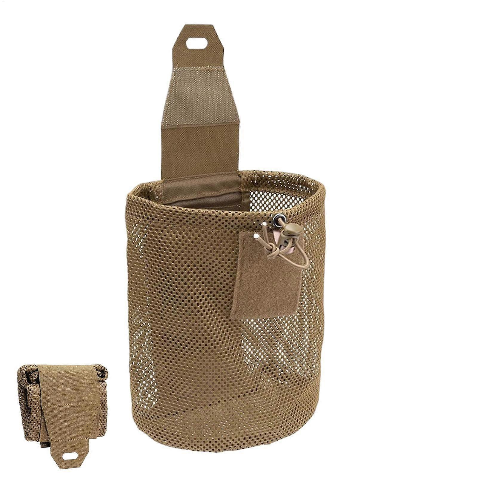 Large dump bag, foldable mesh bag, camping utility drawstring bag, improved visibility and efficient retrieval, comfortable khaki.