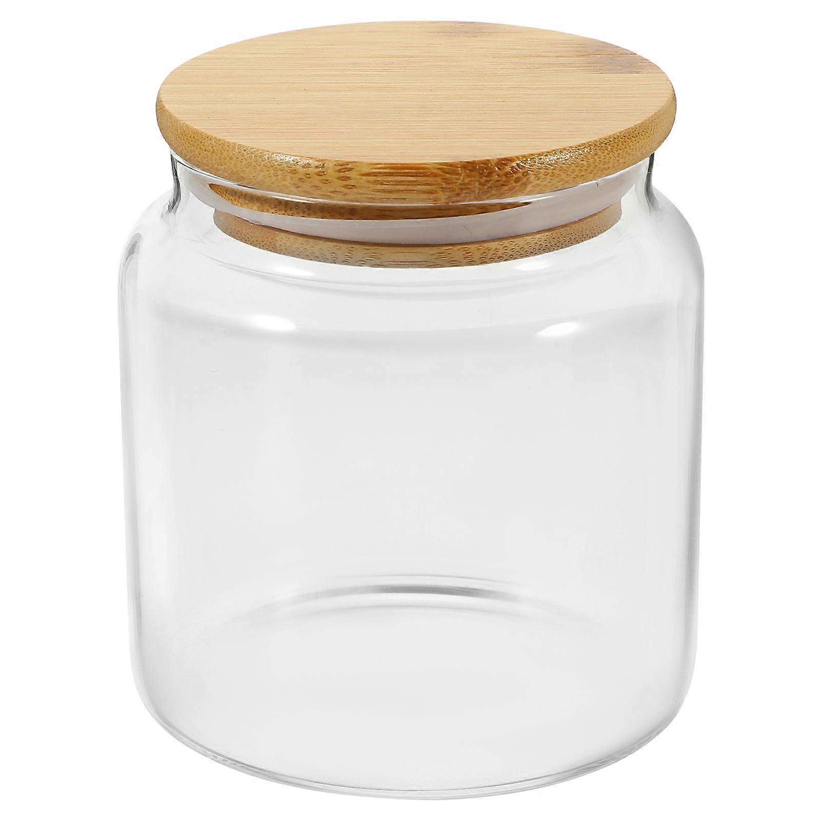 Glass Food Storage Jars with Bamboo Lids for Kitchen Home Use Transparent and 4.33 Inches