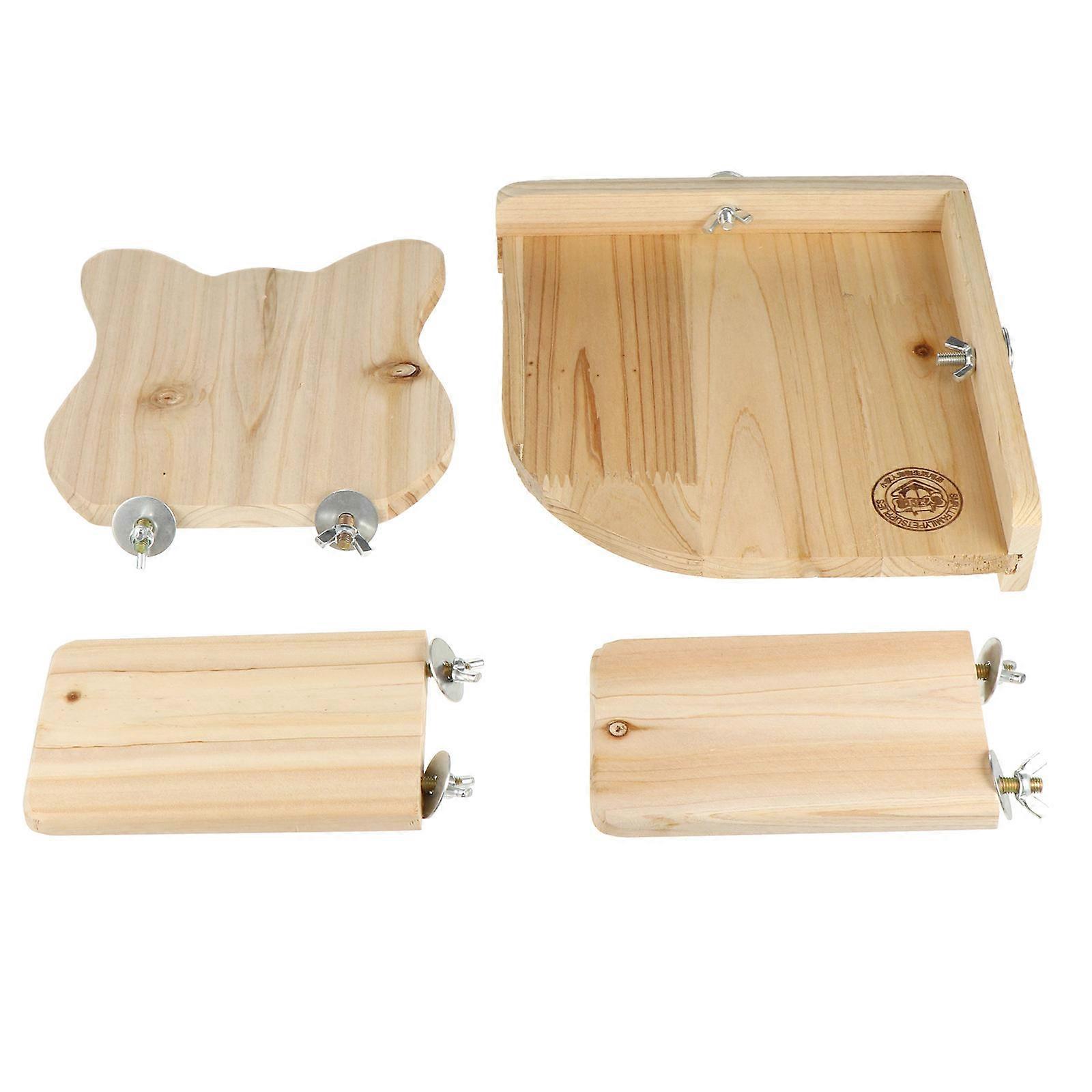 Hamster Jumping Board Wooden Pet Platform Playthings Khaki 14X8X1.3CM Entertainment 4Pcs