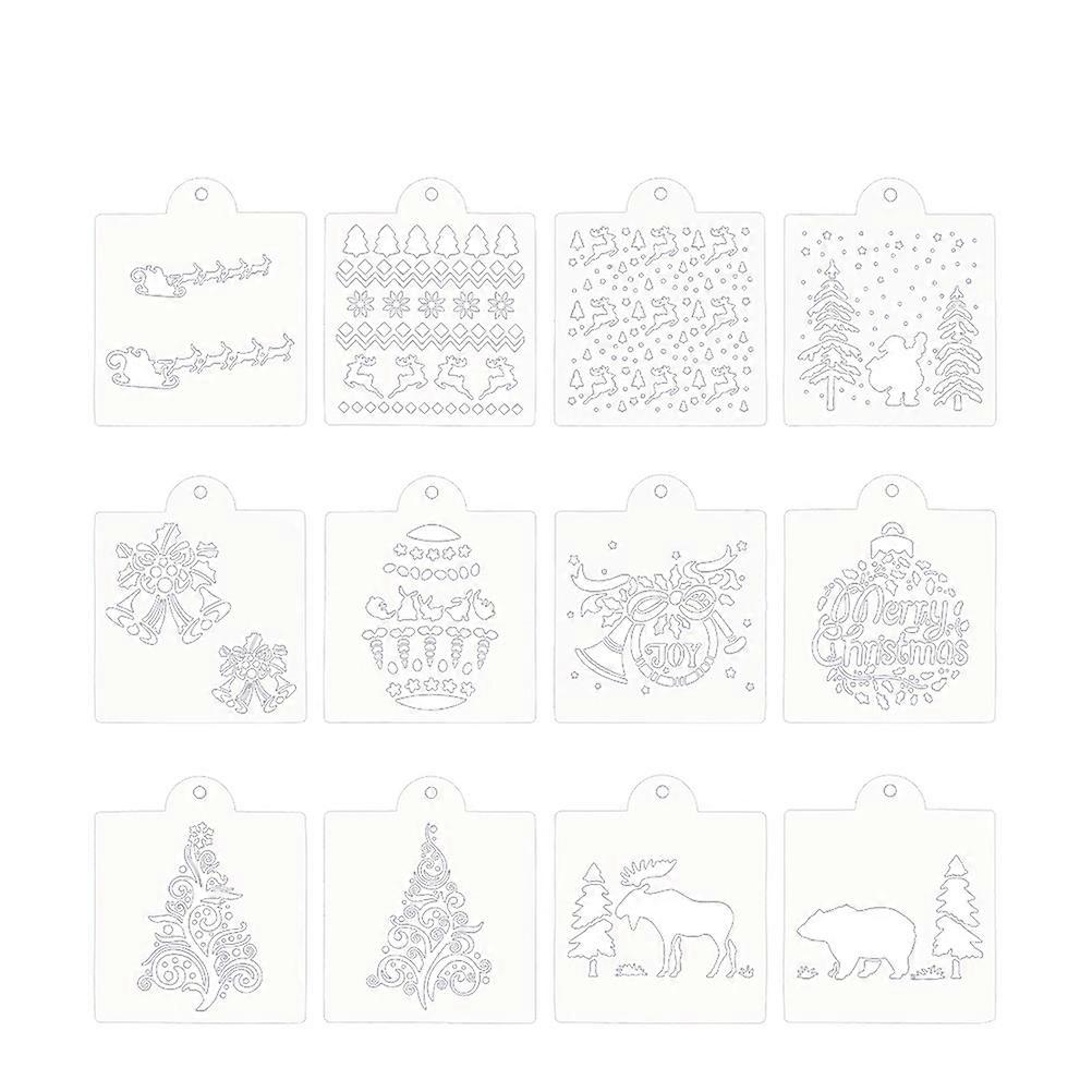 Christmas Cake Stencils Diy Template For Cooks 12Pcs Powdered Sugar Printing Plastic