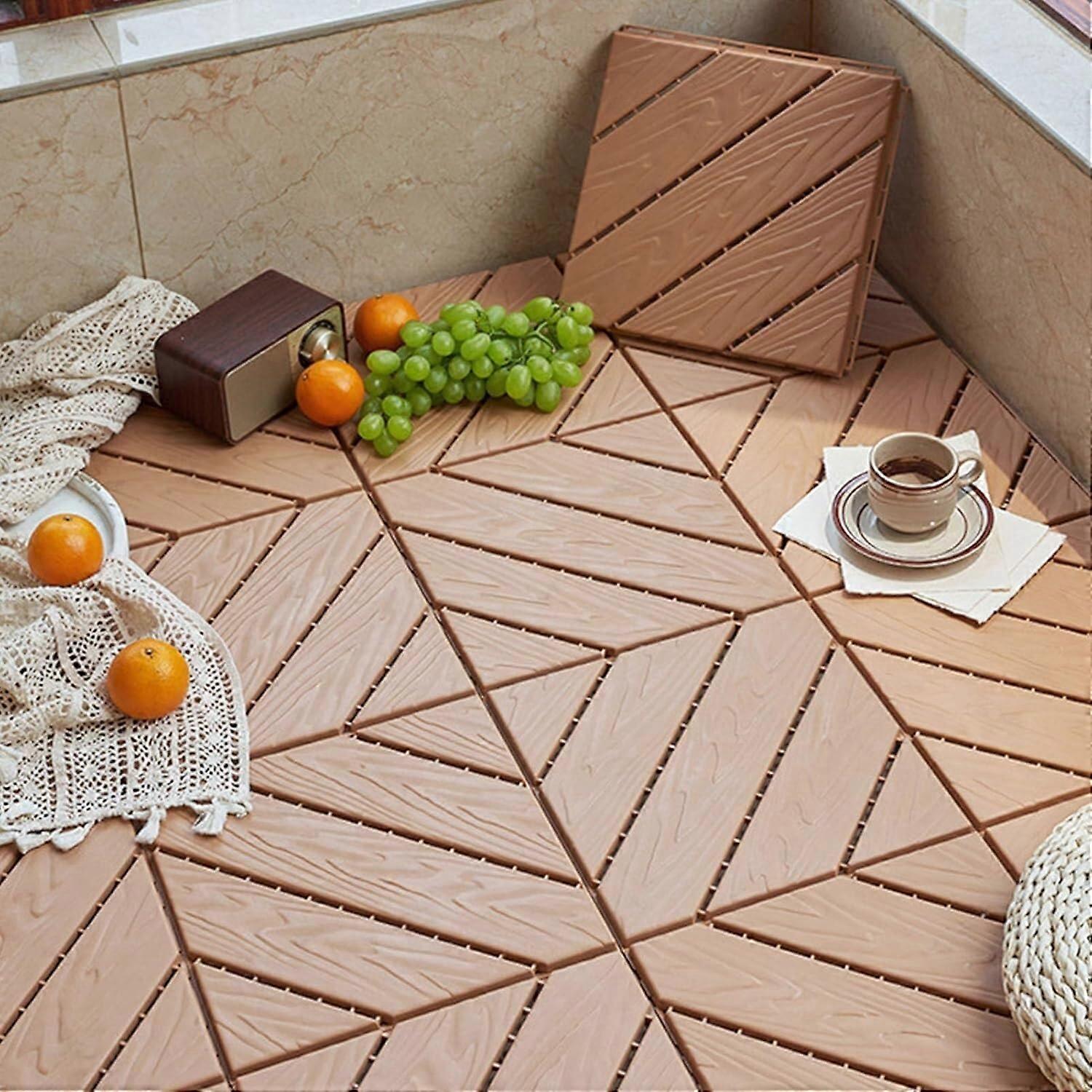 Interlocking Plastic Patio Tiles for Outdoor Use, Easy Clean Wood Style, 1 Piece, Durable and Lightweight