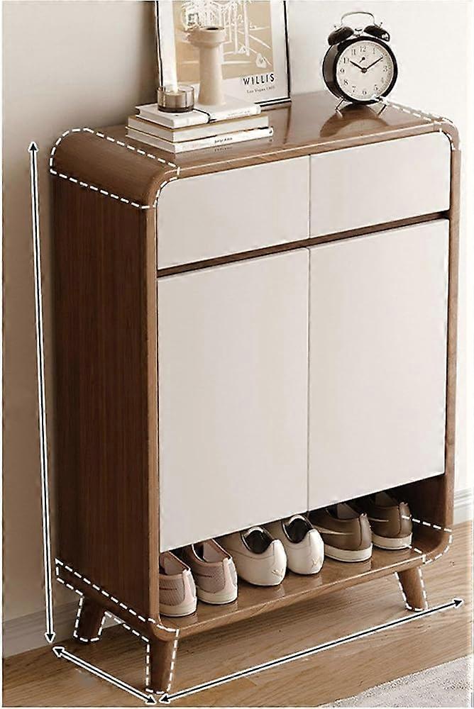 Solid Wood Shoe Rack With Adjustable Shelves, Entryway Storage Cabinet, Space Saving, White