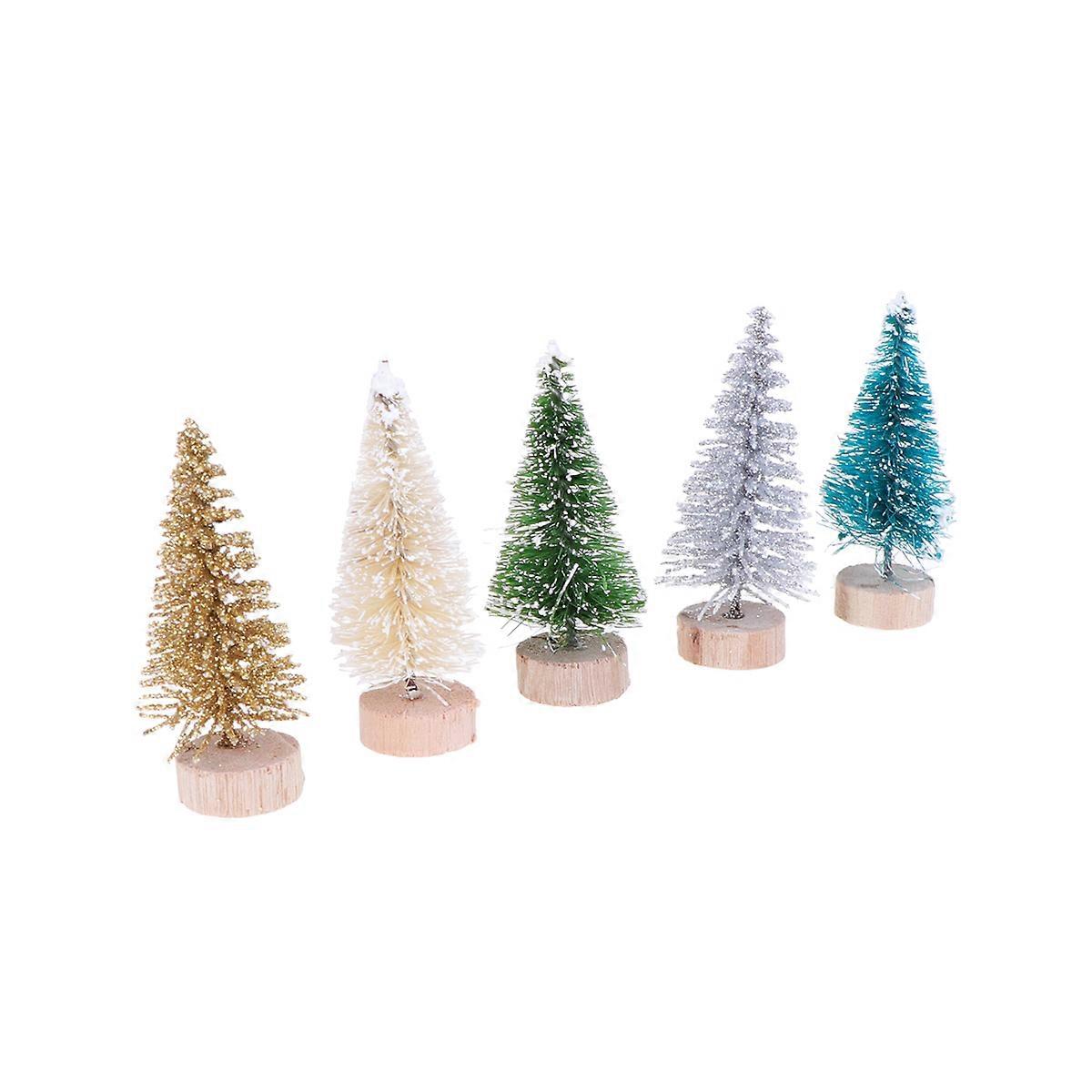 60 Pcs Colorful Mini Artificial Christmas Trees with Snow Frost and Wood Base for Holiday Crafting and Home Party Decor