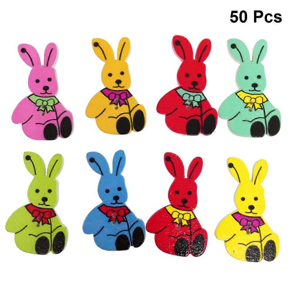Wooden Buttons Bow Rabbit Buttons for Sewing 50Pcs Colorful Easter Design
