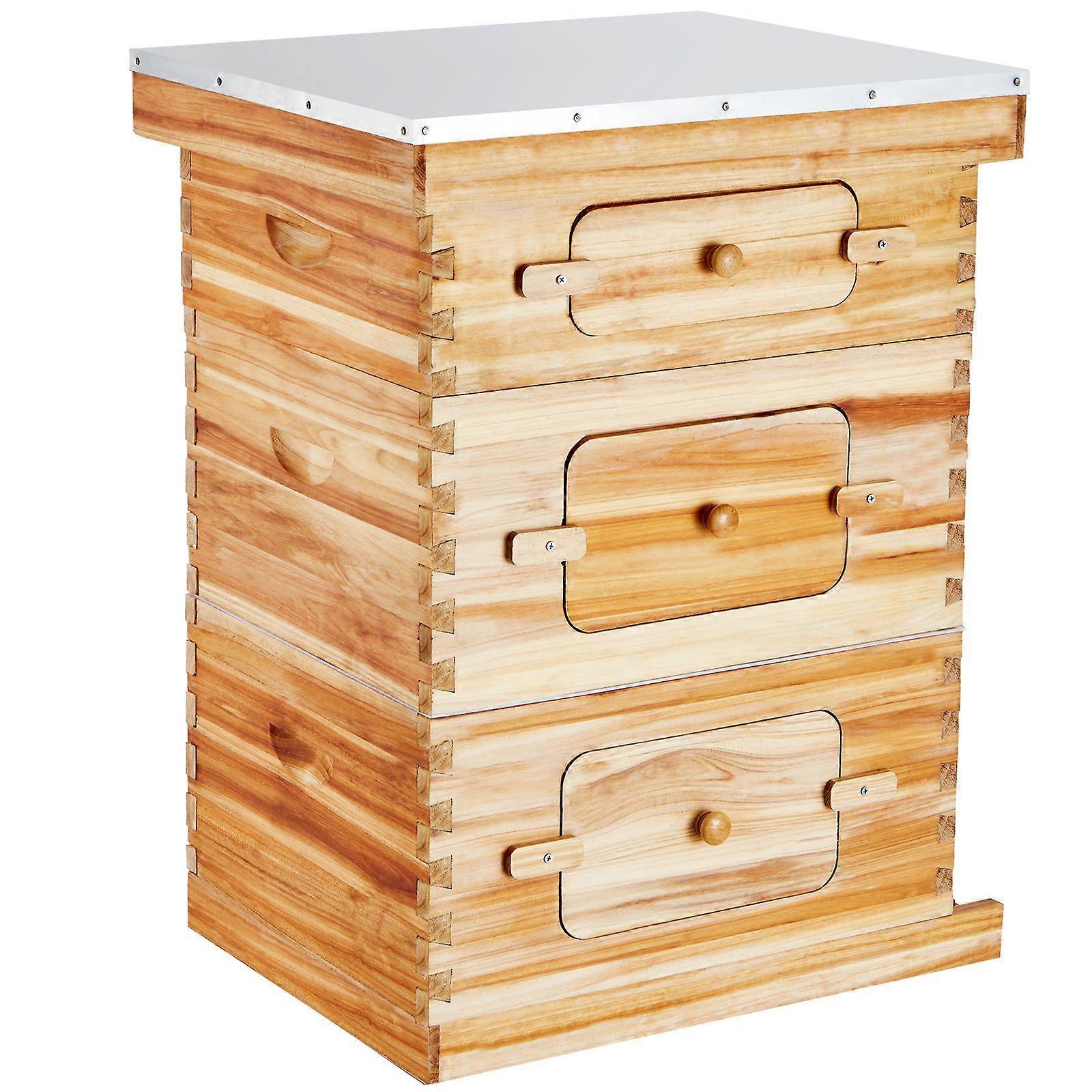 Bee Hive 30 Frame Bee Hives Starter Kit, Beeswax Coated Cedar Wood, 2 Deep + 1 Medium Bee Boxes Langstroth Beehive Kit