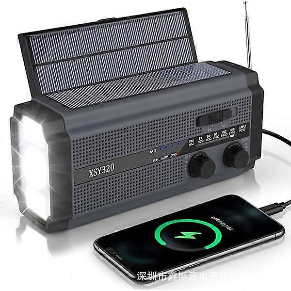 Crank Radio Emergency Solar Powered Radio with 5000mAh Rechargeable Battery, (Gray-Black)