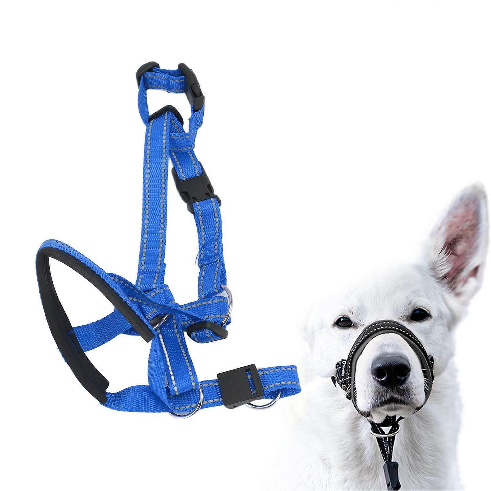 Breathable Blue Dog Head Collar Muzzle with Adjustable Strap L
