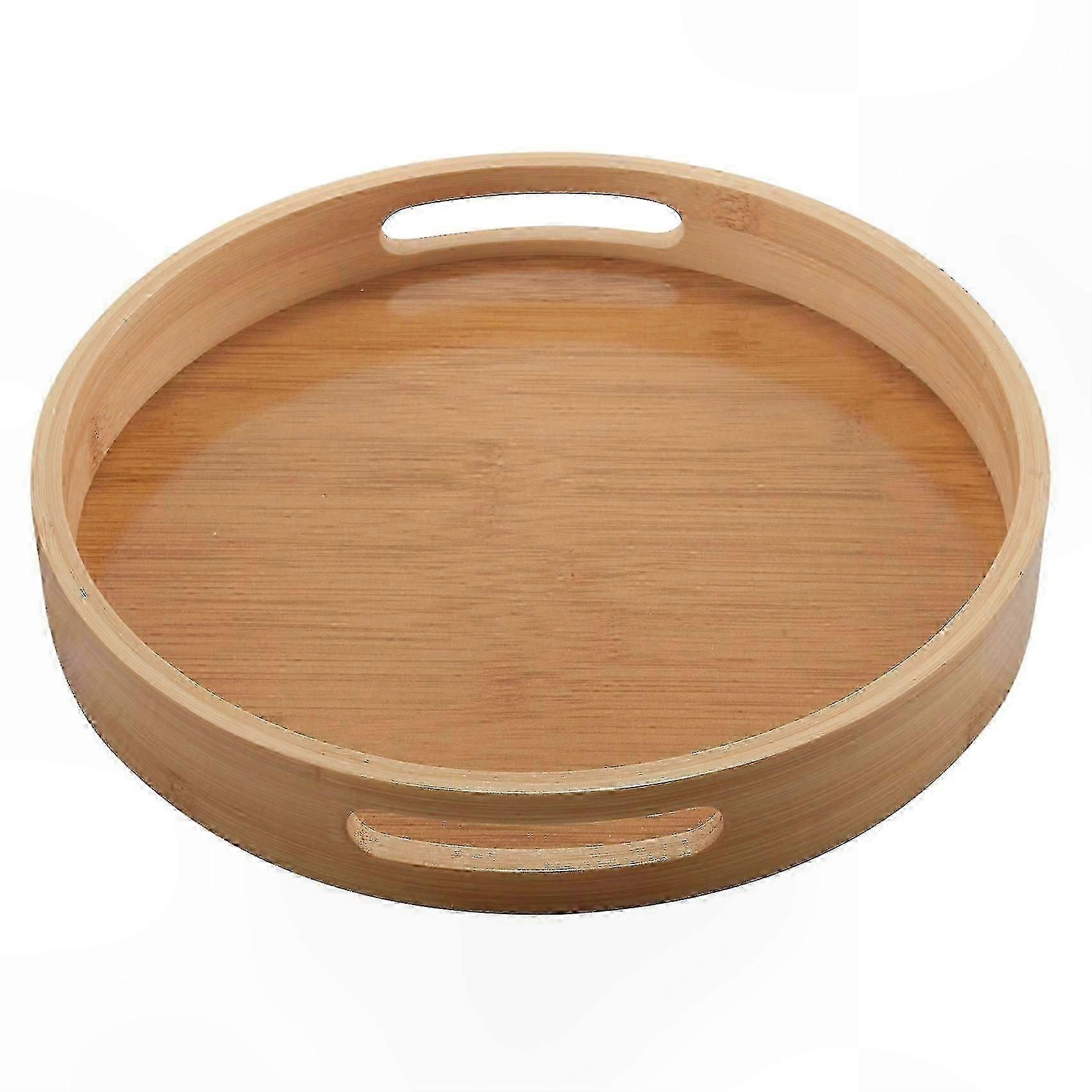 Bamboo Round Serving Tray with Handles for Breakfast, Tea, and Food Storage