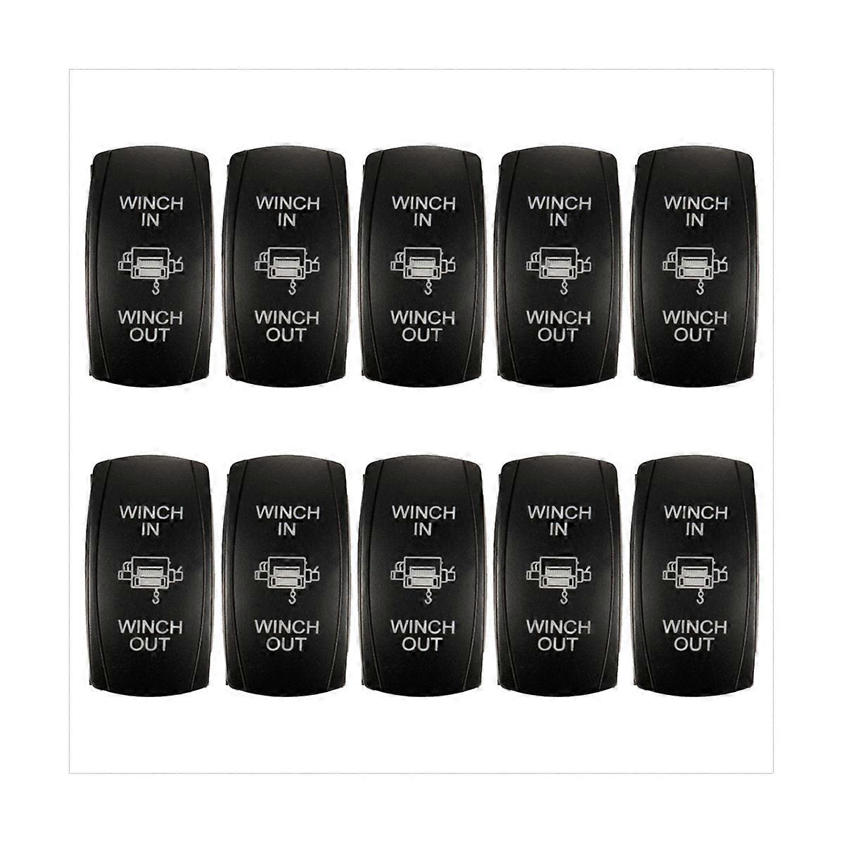 10X 7Pin Laser Momentary Rocker Switch Winch in Winch Out 12V ON-OFF-ON LED Light Green
