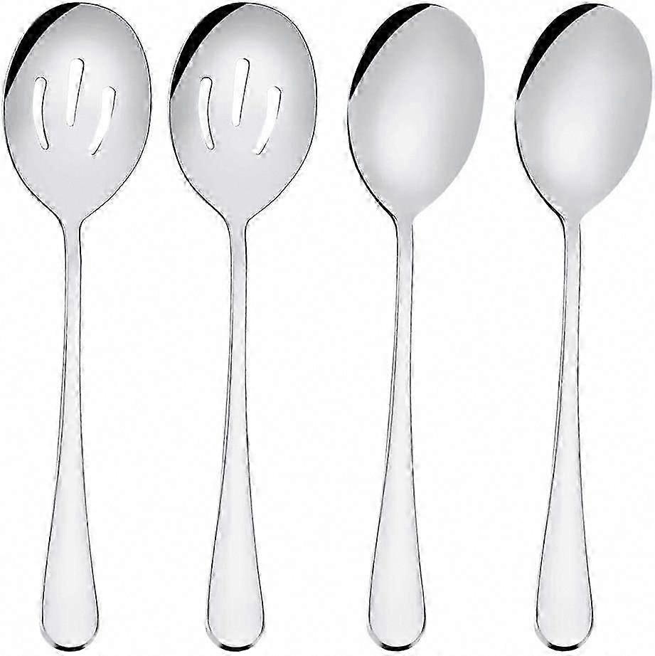 Serving Spoon Sets, Includes 2 Serving Spoons and 2 Slotted Serving Spoons, 8 3/4" Stainless Steel Buffet Banquet Spoons