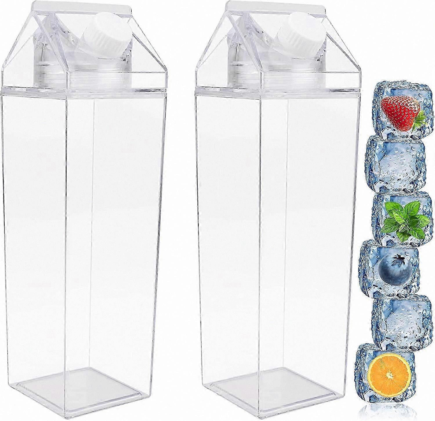 2-Pack 1000ML Clear Square Water Bottles, Portable Screw-Top Drinking Bottles for Everyday Use