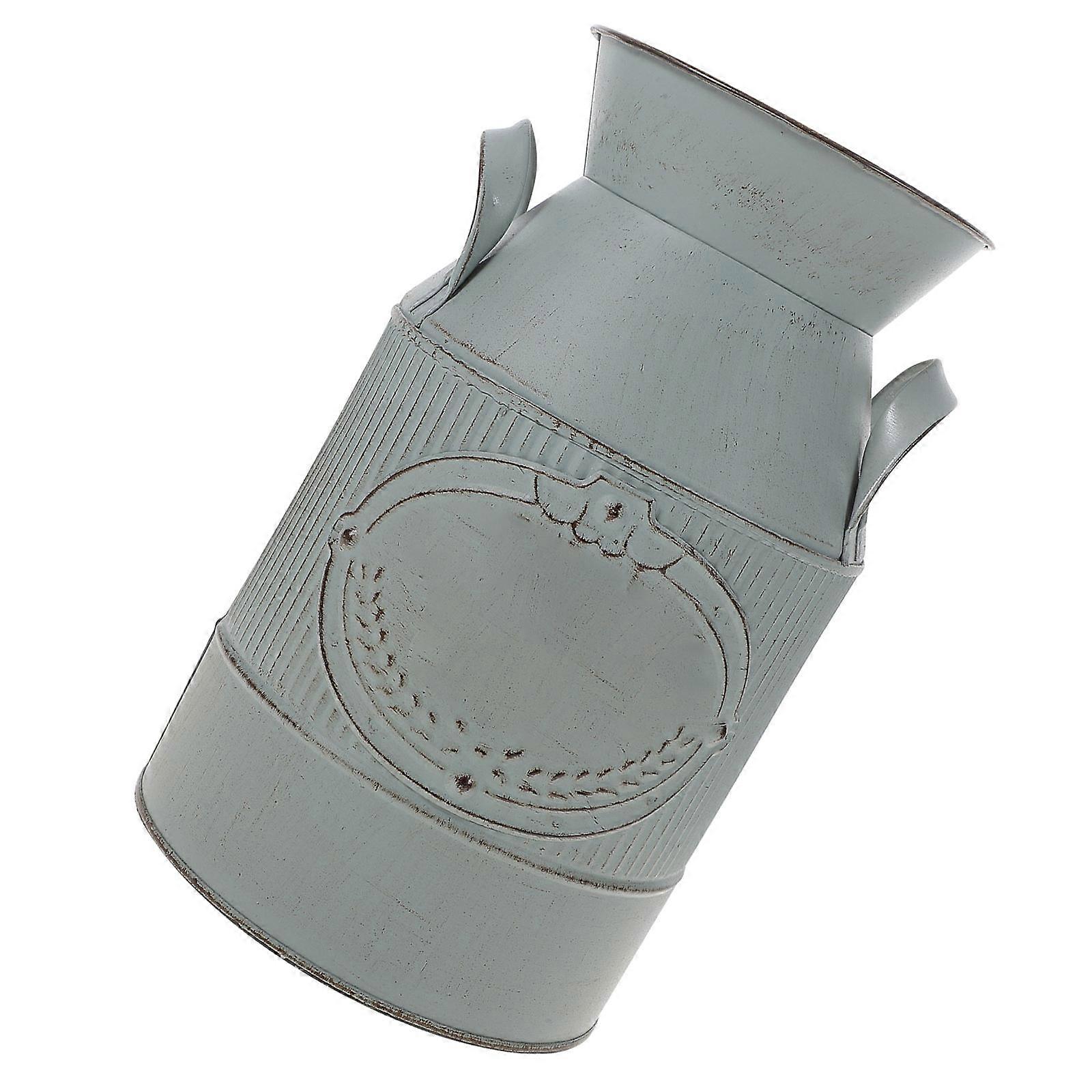 Vintage Style Flower Vase For Office Decor 22.5X13.5X13.5CM Dark Grey Rustic Bucket Shape 1Pack