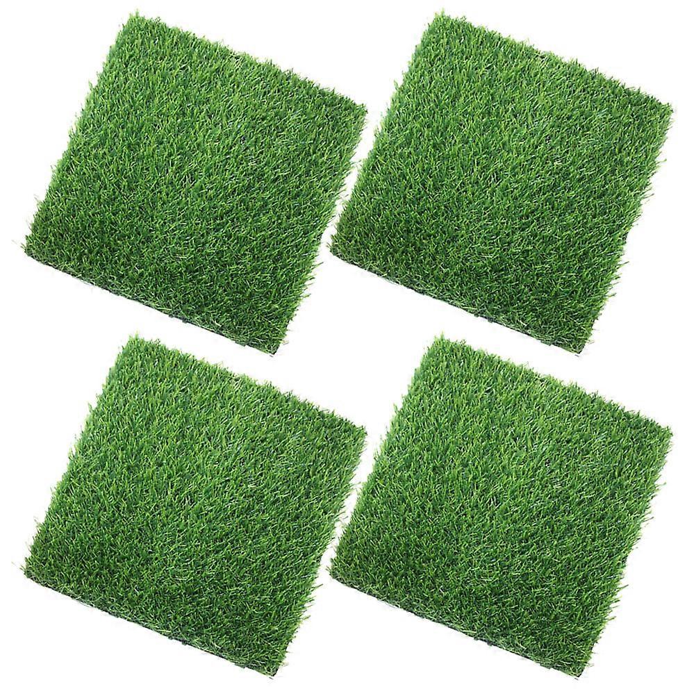Lifelike Artificial Grass Mat for Decoration Green Plastic Grass Tiles for Patio 4 Pcs