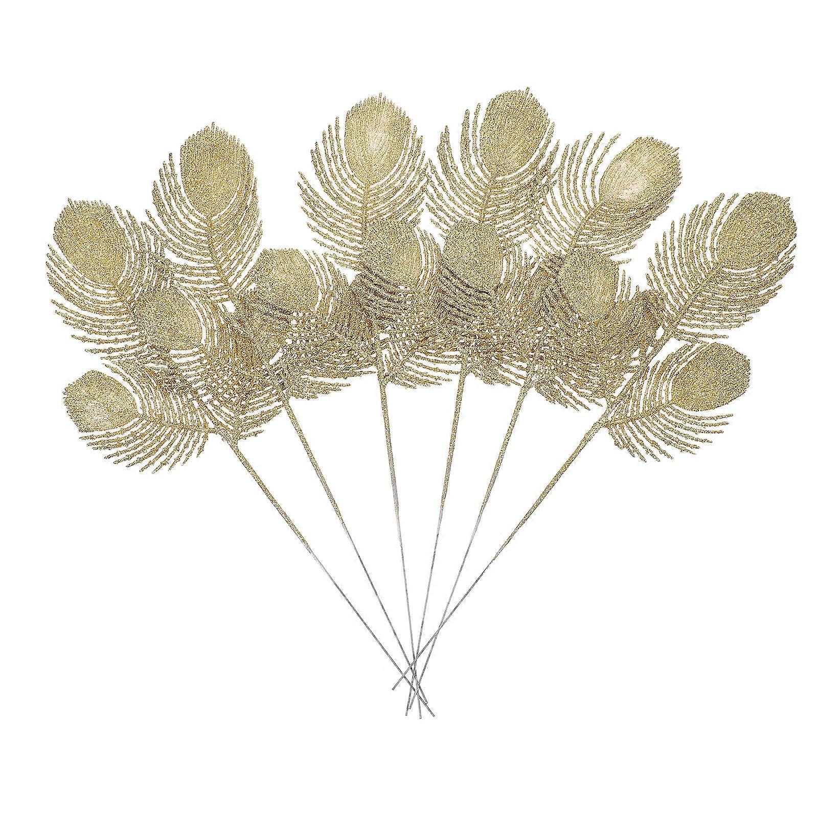 Artificial Leaves 6Pcs Set For Christmas Home Decoration With -Forked Frond Shape Made Of PE And Glitter