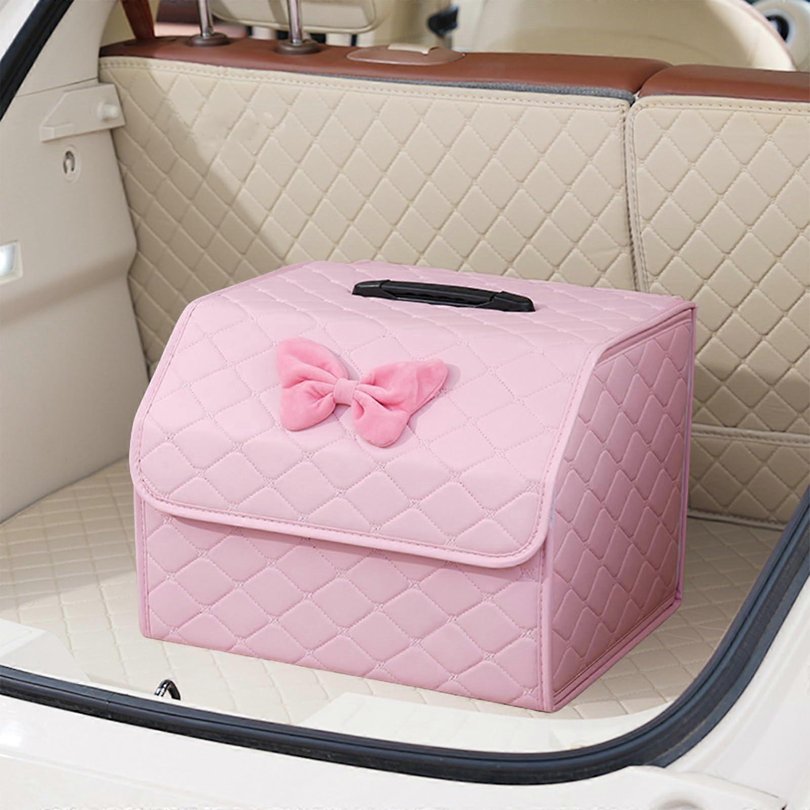 Leather trunk organizer with lid, foldable car trunk storage for SUVs/sedans