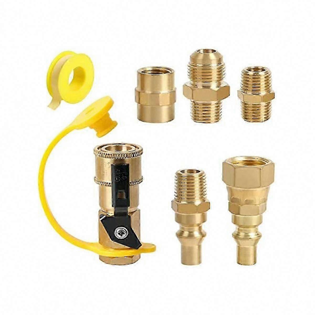 Rv Propane Quick Connect Fitting Adapter Valve, 1/4 Inch Male NPT Full Flow Plug & 3/8 Inch Male Quick Connect for RV