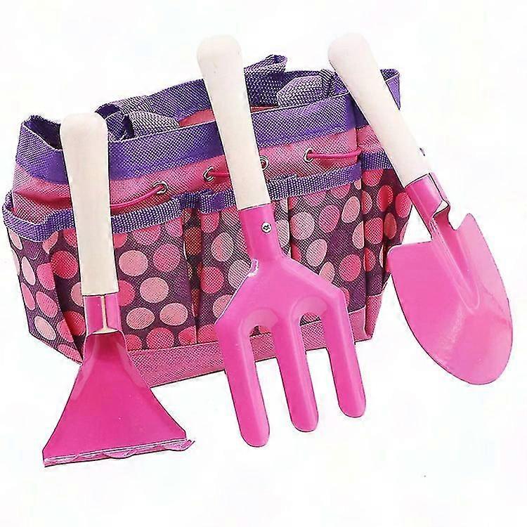 Kids Garden Tool Set - Foldable & Portable Multi-Function Play Kit (Pink)