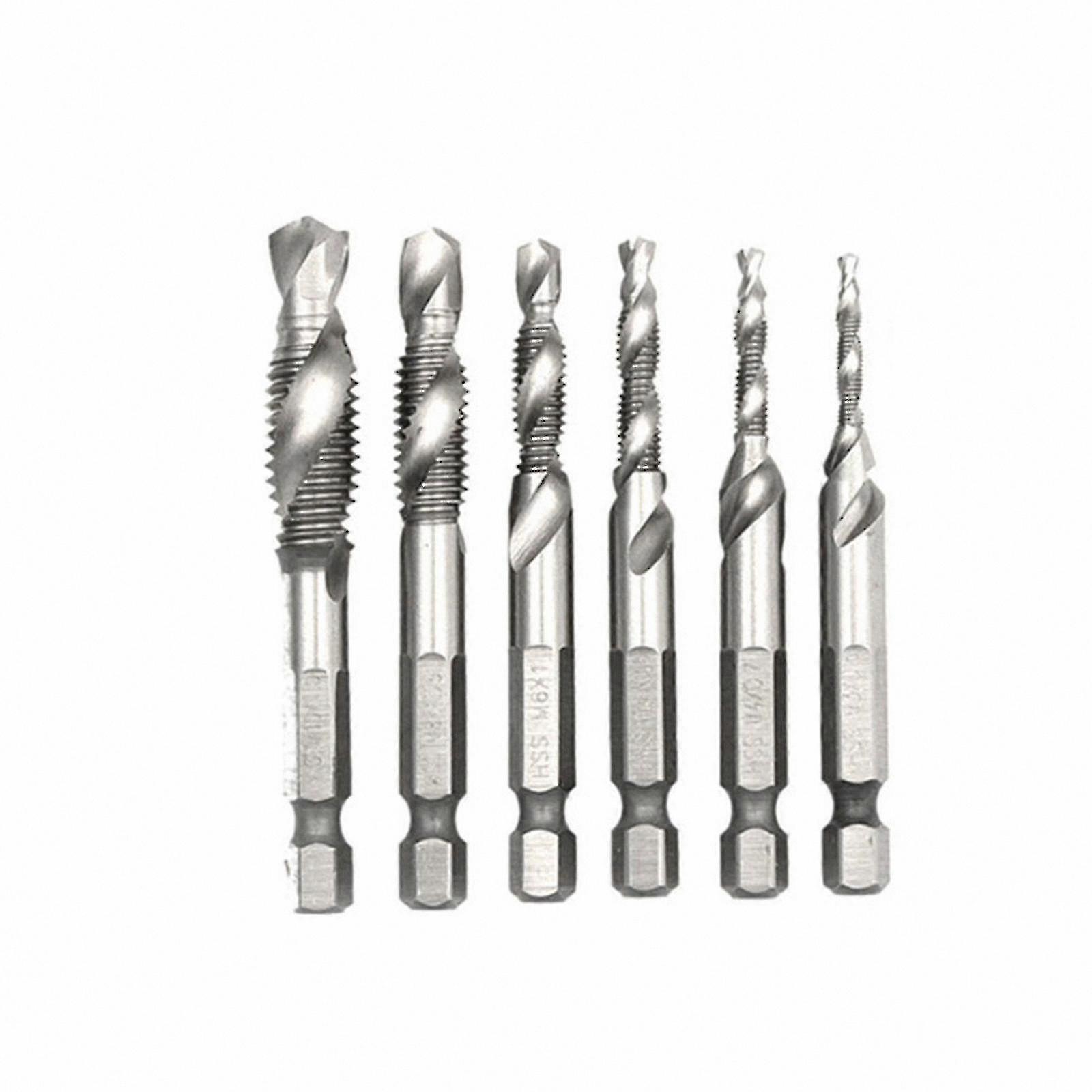 HSS Drill Tap Bit Set, 6-Piece Combo Tool Kit with Hex Shank for Threading and Drilling