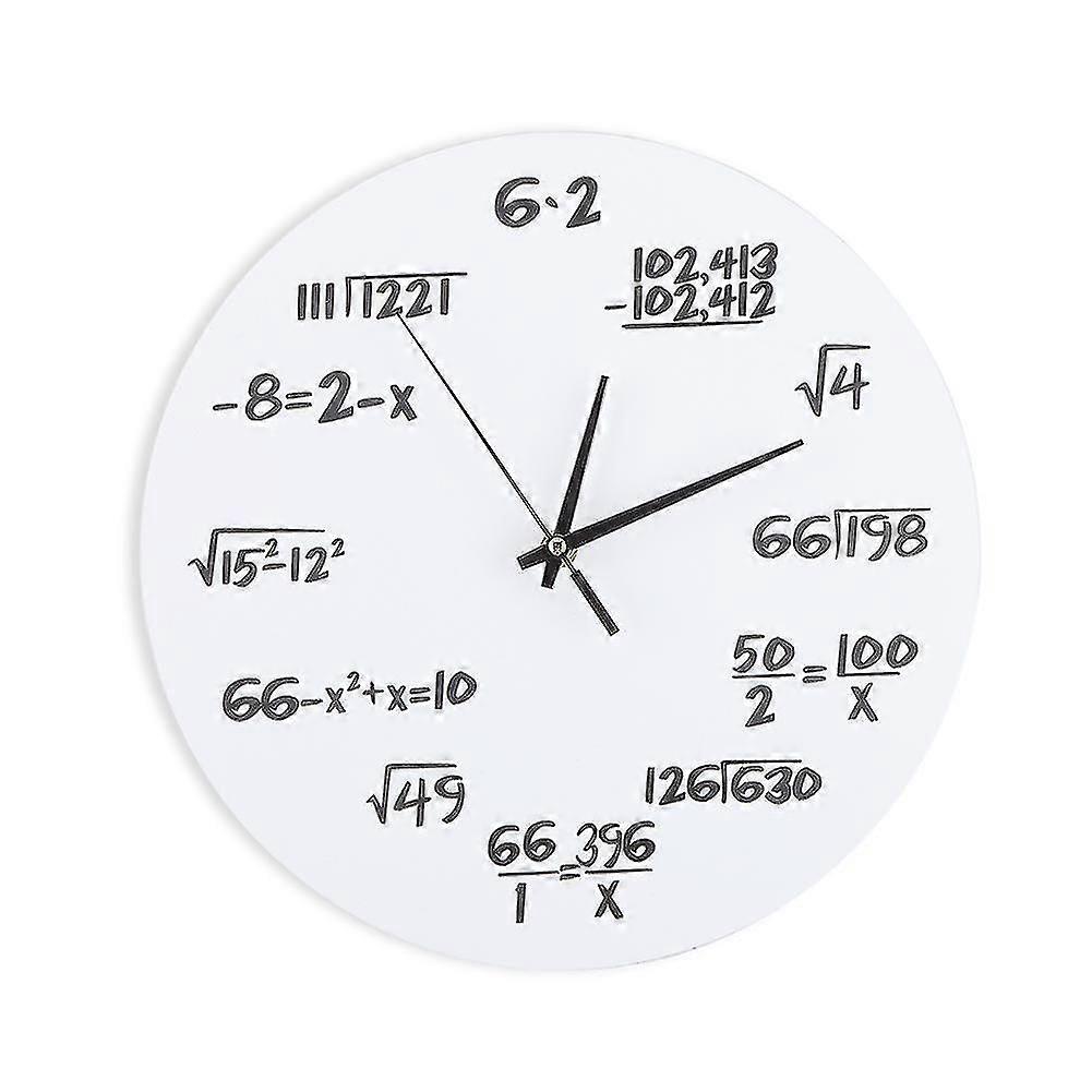Mathematics Formula Wall Clock Creative Educational Design White Round Silent Quartz Movement Durable Acrylic 1 Piece For Home Office Deco