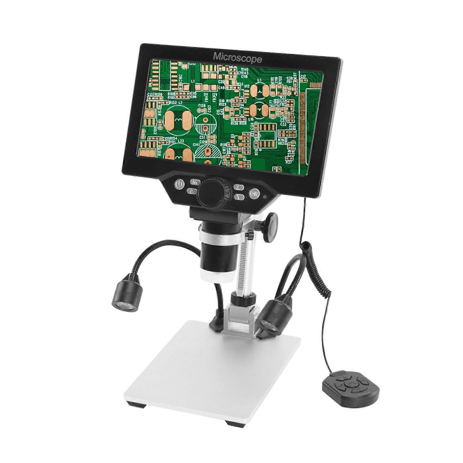 B1200 Digital Microscope 7 Inch Large Color Screen Large Base LCD Display 12MP 1-1200X Continuous Amplification Magnifier with Metal Stand and Two Aux
