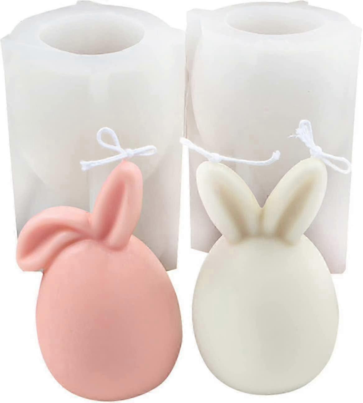 2Pcs Reusable Easter Bunny Silicone Molds for 3D Candles, Soap & Cake Decorations