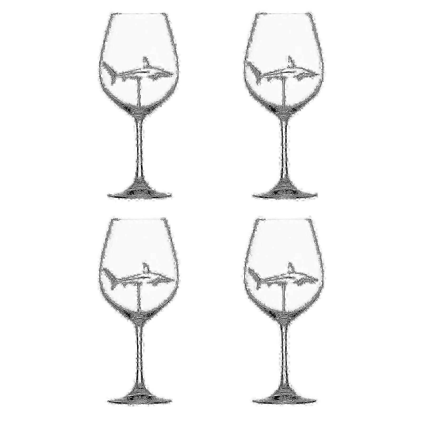Red Wine Goblet Glass Set - 4pcs Clear Drinking Glasses for Home Bar or Party, Shark Inside Design