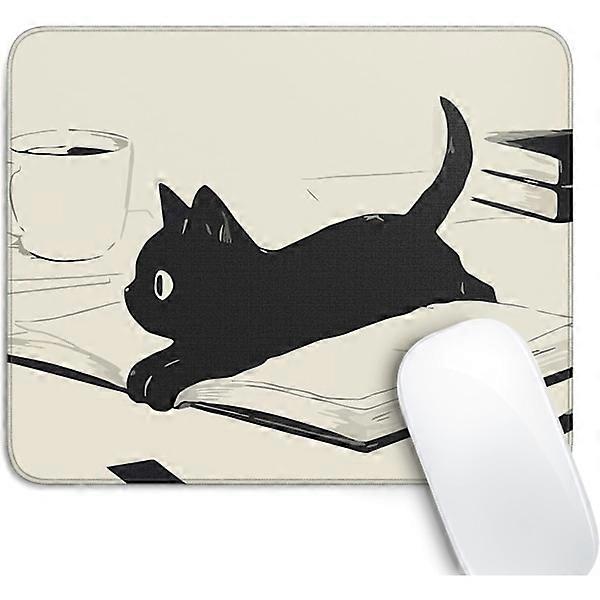 Cute Black Cat Mouse Pad, for Wireless Mouse Desk Accessories, 25x20 cm Travel Mouse Pad with Non-Slip Rubber Base