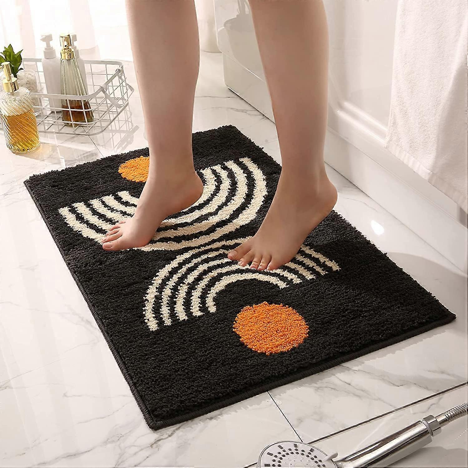 Bath Rugs Set Of 2pcs Non-slip Abstract Mats Fluffy Soft Plush Microfiber Quick Dry Machine Washable (45cm X 70cm&50cm X 80cm, Dark Grey)