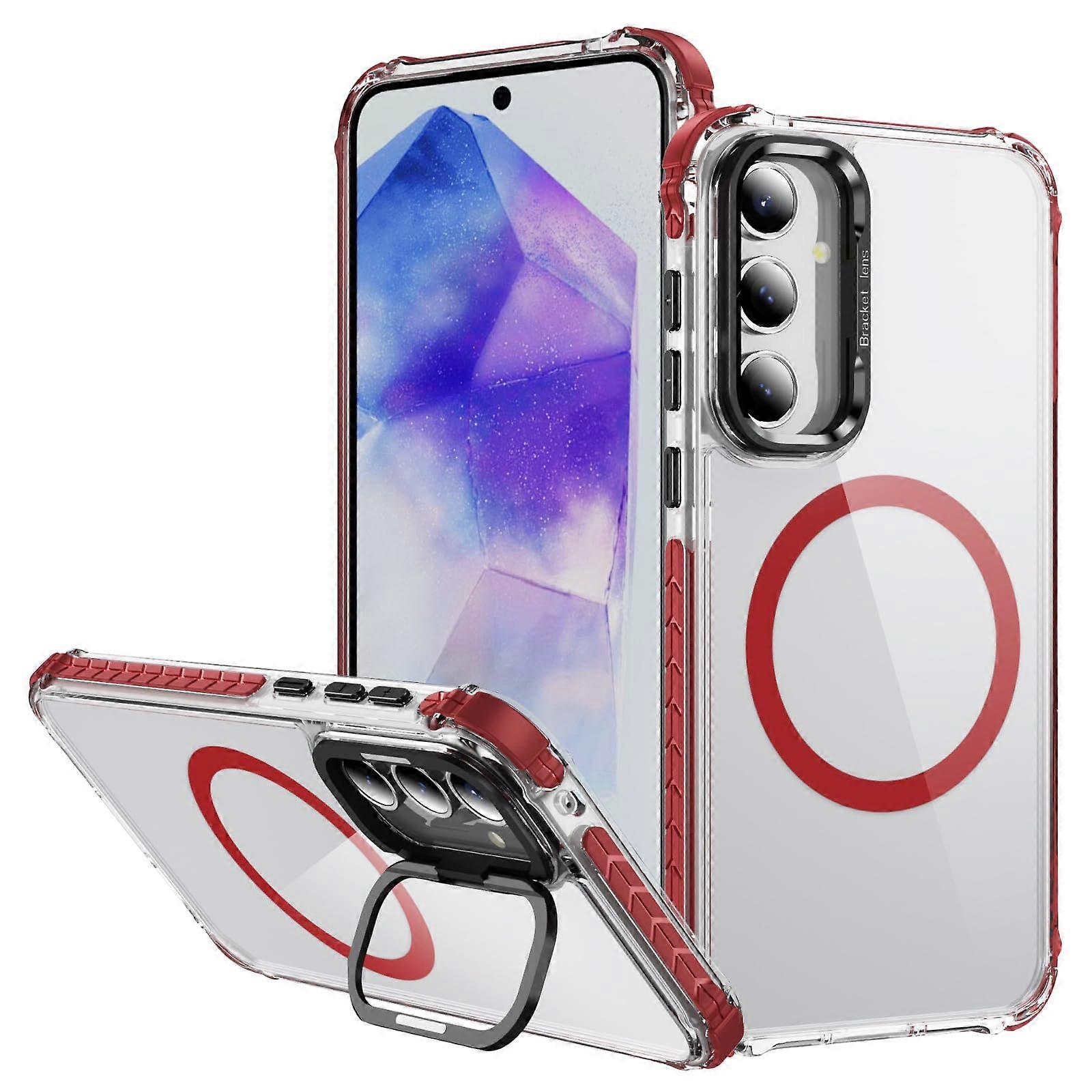 Phone Case for Samsung Galaxy A34 5G Clear With Metal Stand Magnetic Ring MagSafe MilitaryGrade Shockproof Red Black