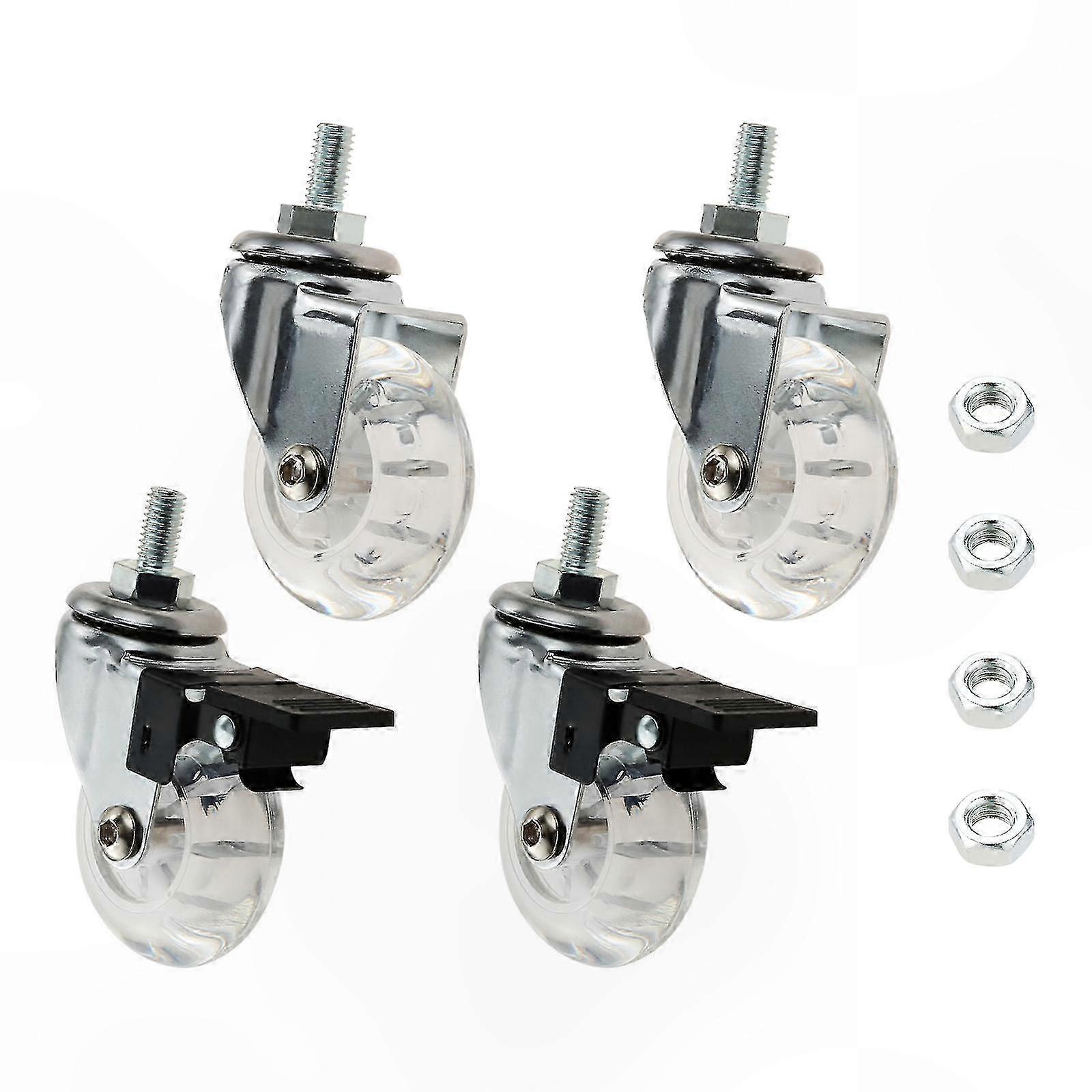 4 Pack 2" M8x15mm Threaded Stem Swivel Casters with Brake for Office Chairs, Sofas, Cabinets