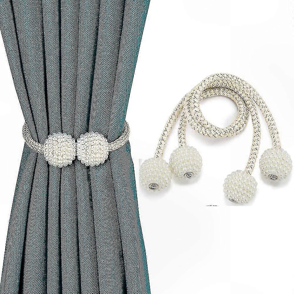 Pair of Magnetic Curtain Holdbacks with Decorative Rope for Drapery Styling