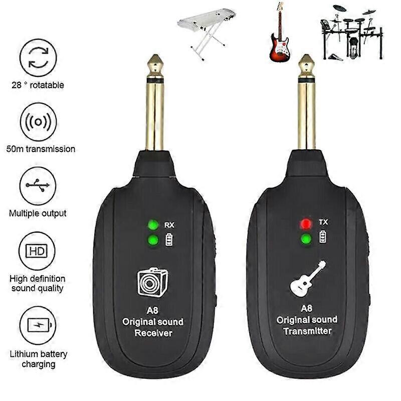 UHF Guitar Wireless System Transmitter+Receiver Built In Rechargeable 4 Channels