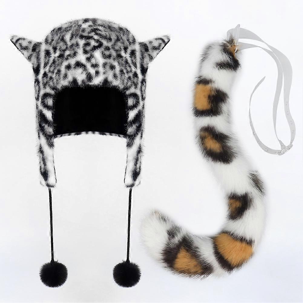 Leopard print plush hat autumn and winter warm earmuffs leopard tail multi-color baotou hat thickened