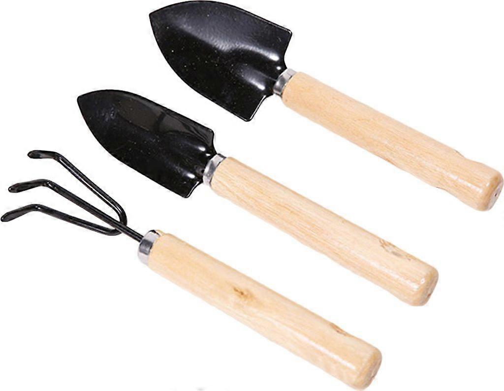 3 Pack Mini Gardening Tools for Plants with Wooden Handle Rake