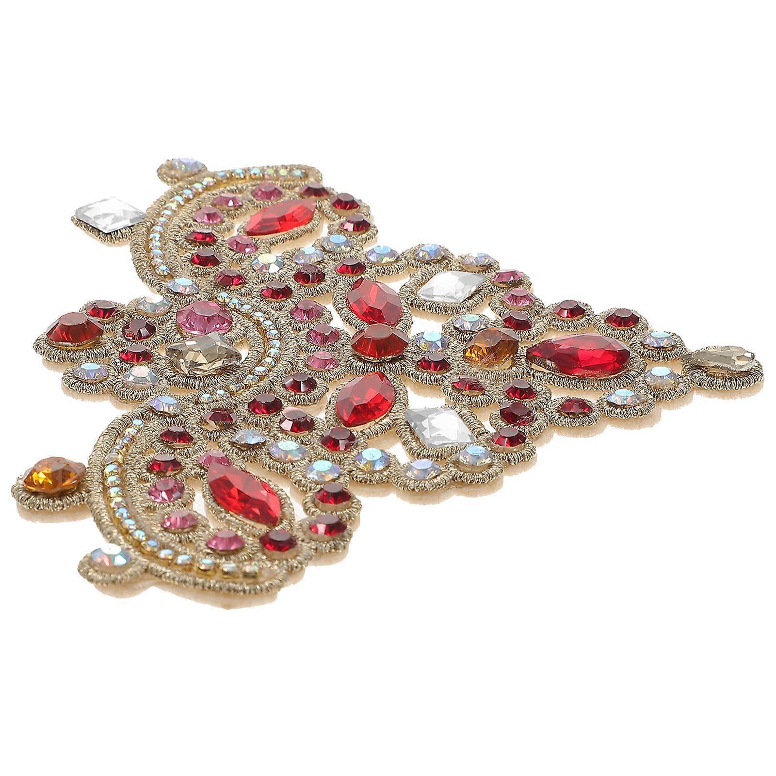 Waterproof Rhinestone Patch for DIY Clothes Applique Red Color