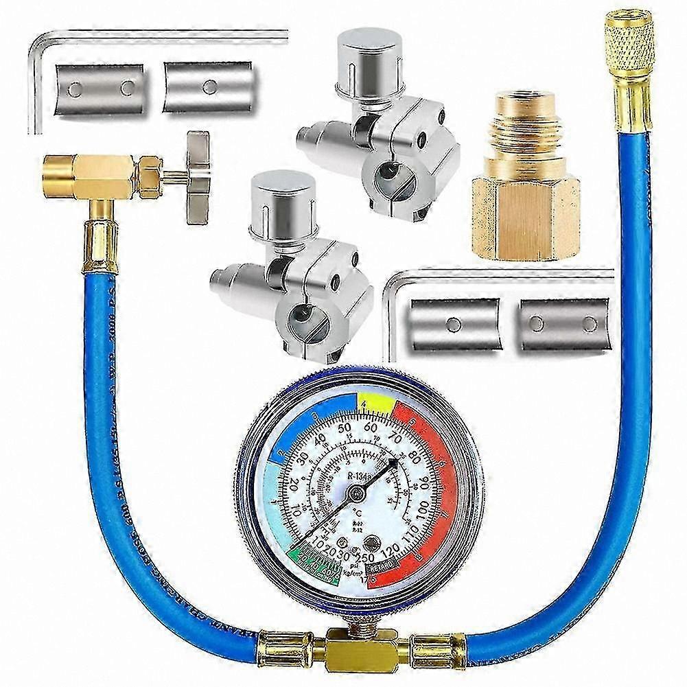 R134a Refrigerant Recharge Hose Kit with Gauge, AC Charging Hose for R134a Systems, Piercing Valve Included