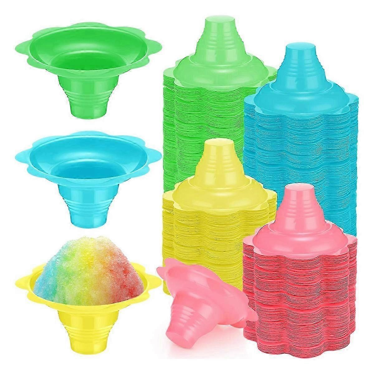 200 Pieces 4 Oz Colorful Shaved Ice Cups Flower Shaped Snow Cone Cups Leak Proof Plastic Snack Ice C