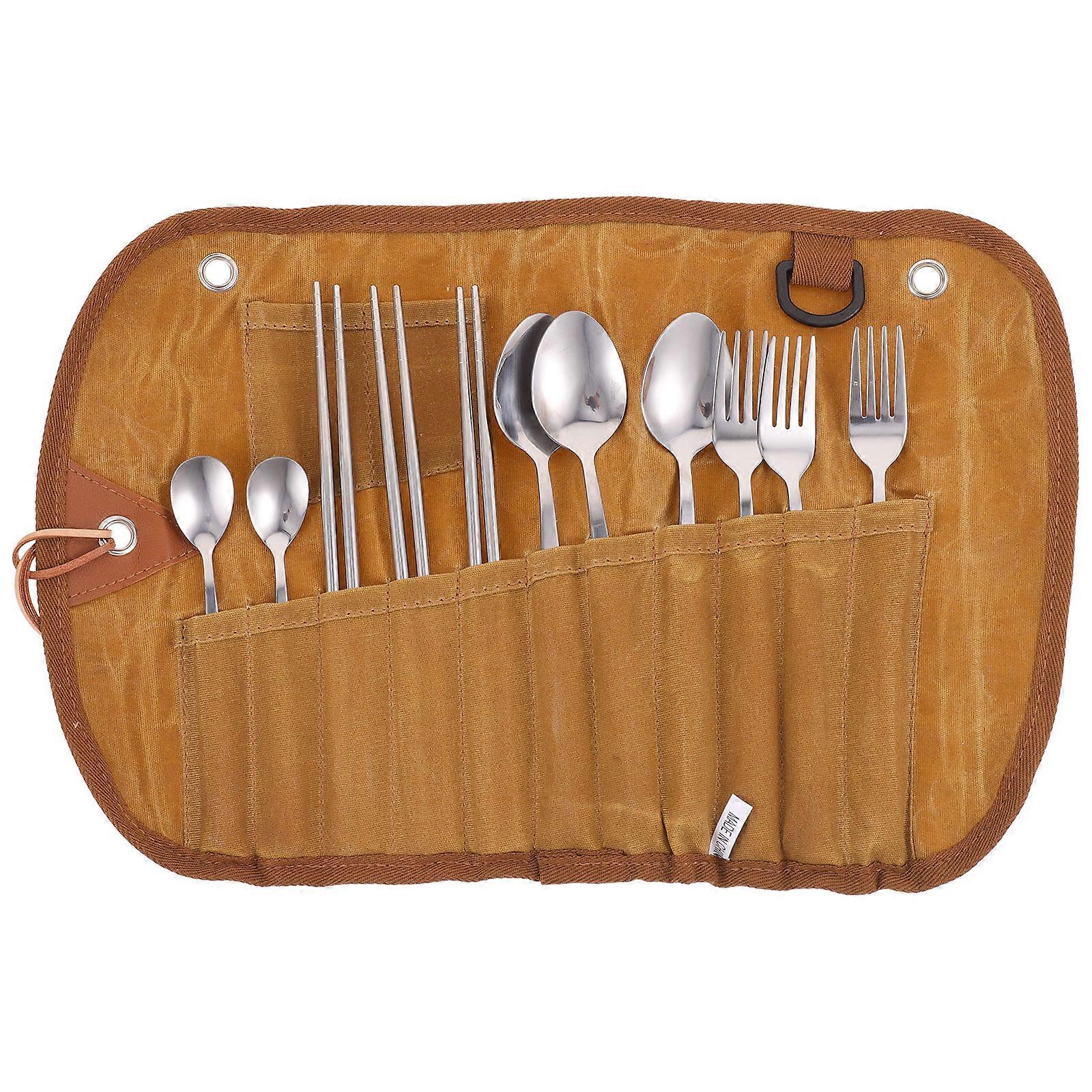 Portable Cutlery Bag 3 Sets Dinnerware Utensils Ideal For Picnic Barbecue Weather Resistance