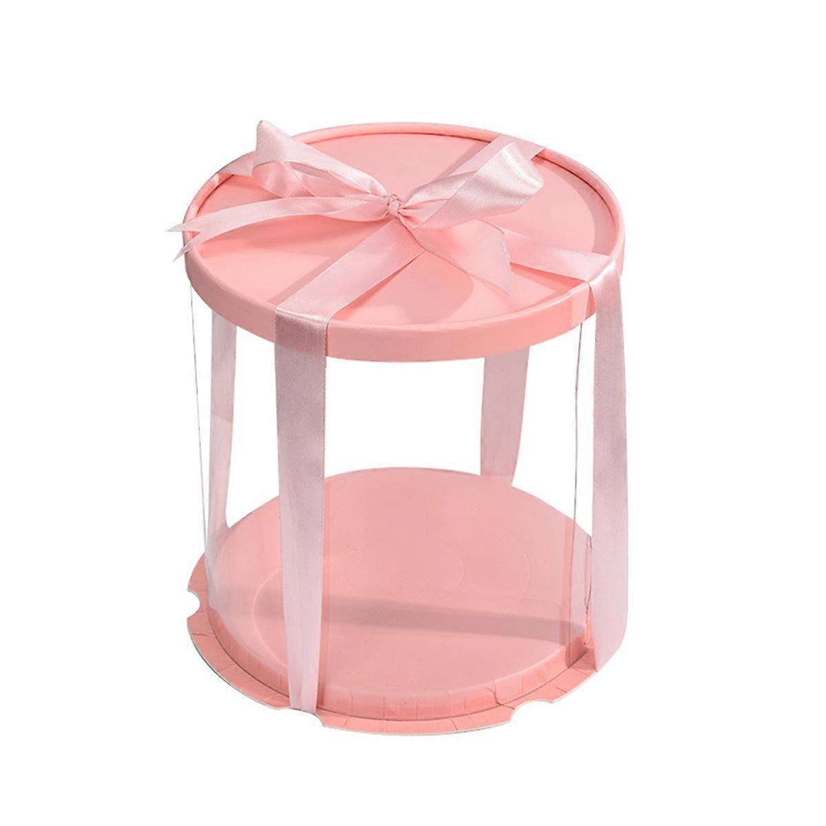 Round Cake Box Plastic Dessert Box With Lid For Home Use Pink 8inch Storage 1Set