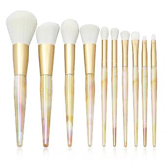 Veeki 10pcs Marbled Plastic Handle Makeup Brushes, Imitation Wool Loose Powder Brush Foundation Brush Eye Makeup Tools